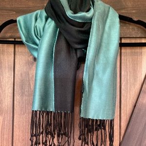 Beautiful turquoise and black fringed silk scarf.  Boho before Boho 🙃